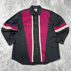 Western Men's XL Cowboy Riding Button Up Aztec Maroon Black Tan Southwestern